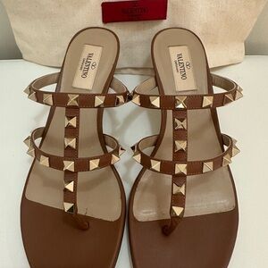 Valentino Brown and Gold Studded Sandals